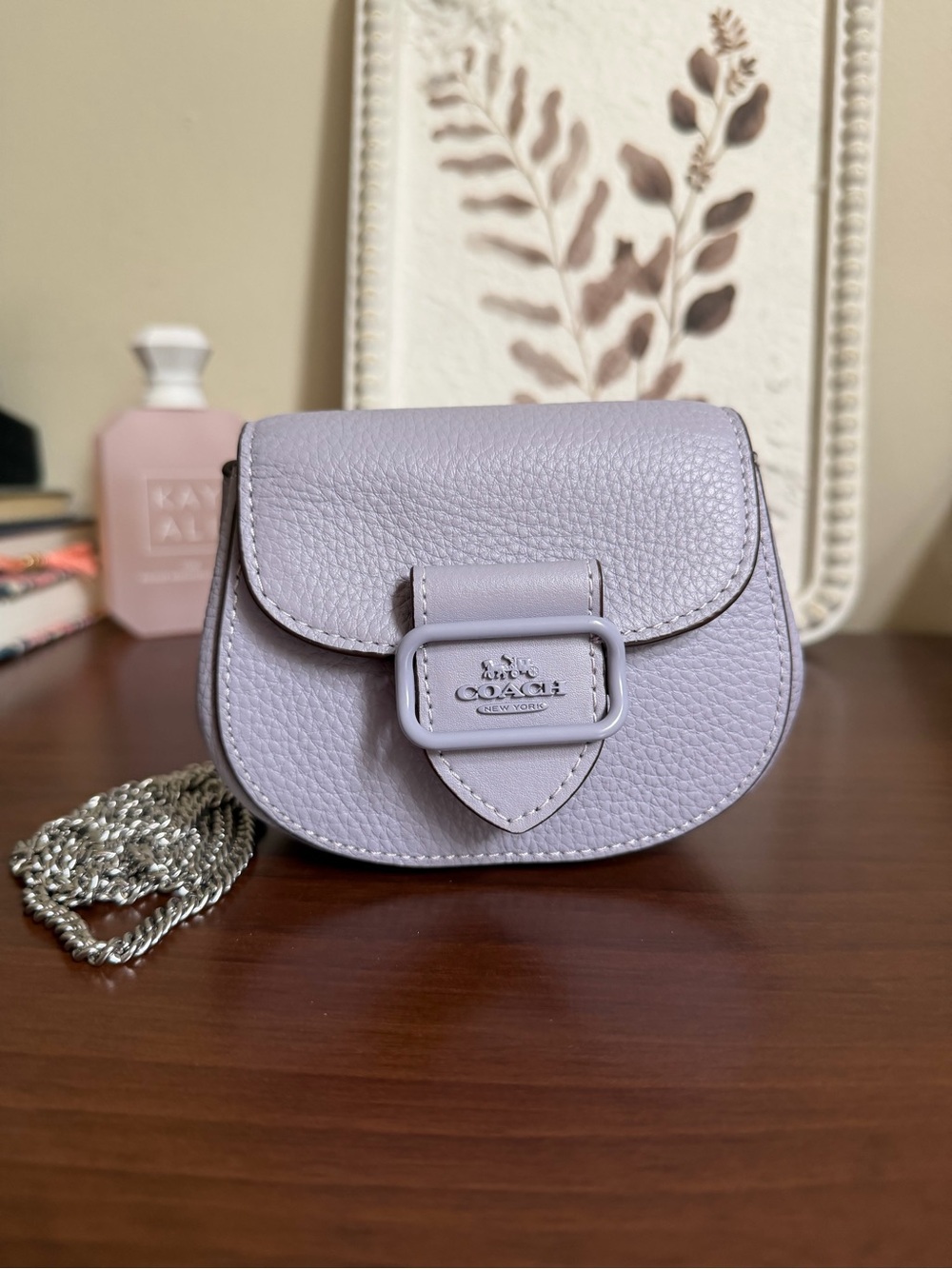 Coach Morgan Purple Card Case Pebbled Leather Mini Crossbody